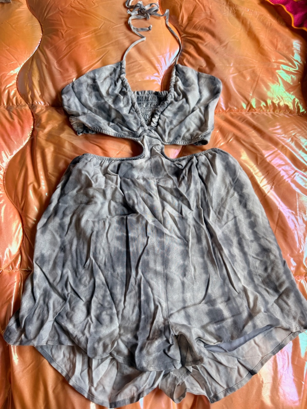mahina Gray Cutout Halter Romper